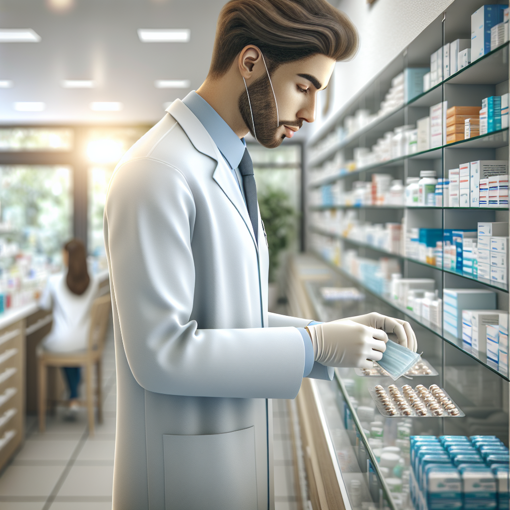 Realistic image of pharmacist dispensing medication