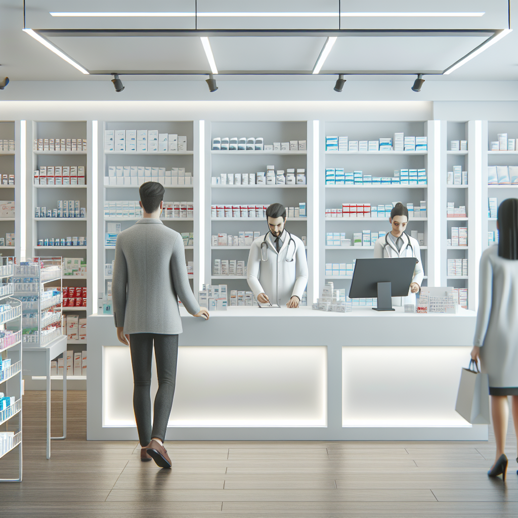 Realistic stock image of a modern pharmacy